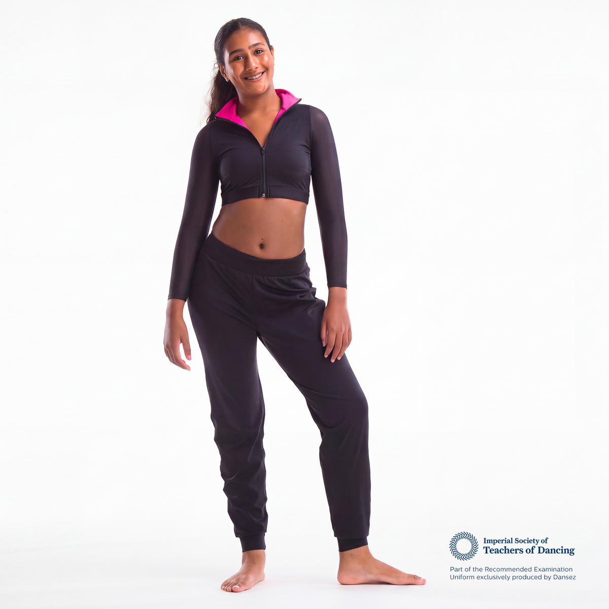 ISTD - DFR Zip Front Crop Top - Black/Bright Pink