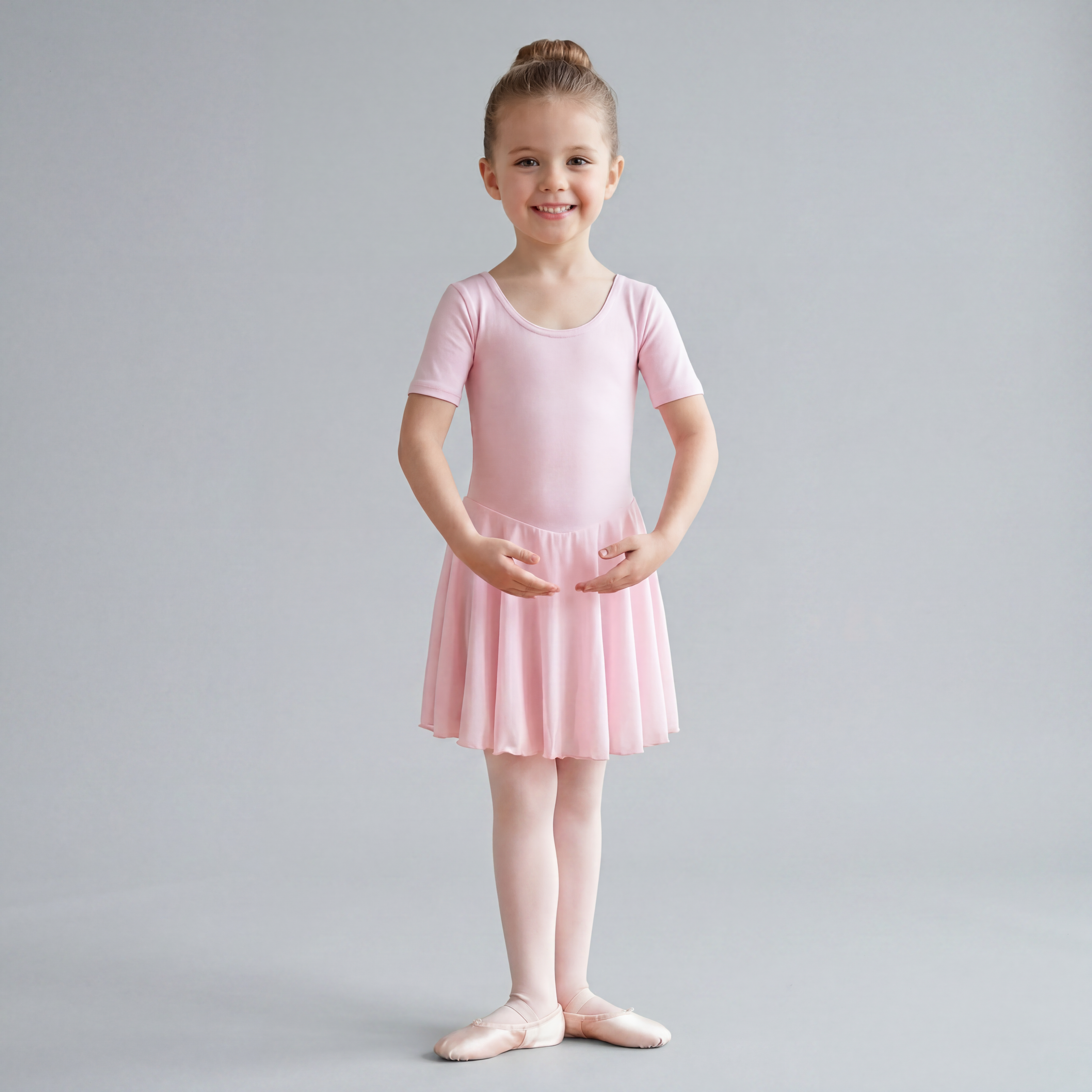 AlexiaB Long Skirted cap Sleeve Leotard Pink