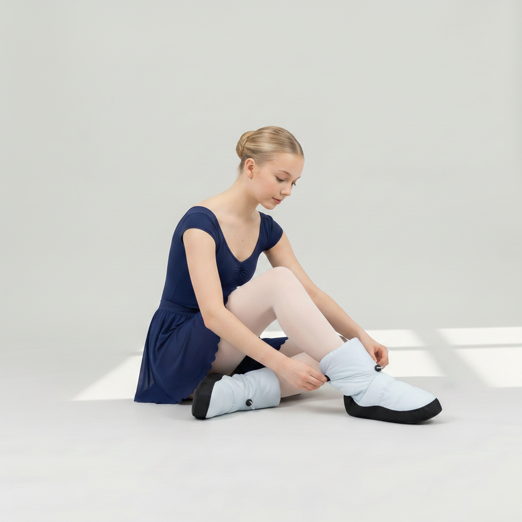 Dancer Putting On Light Blue Bootie - Studio