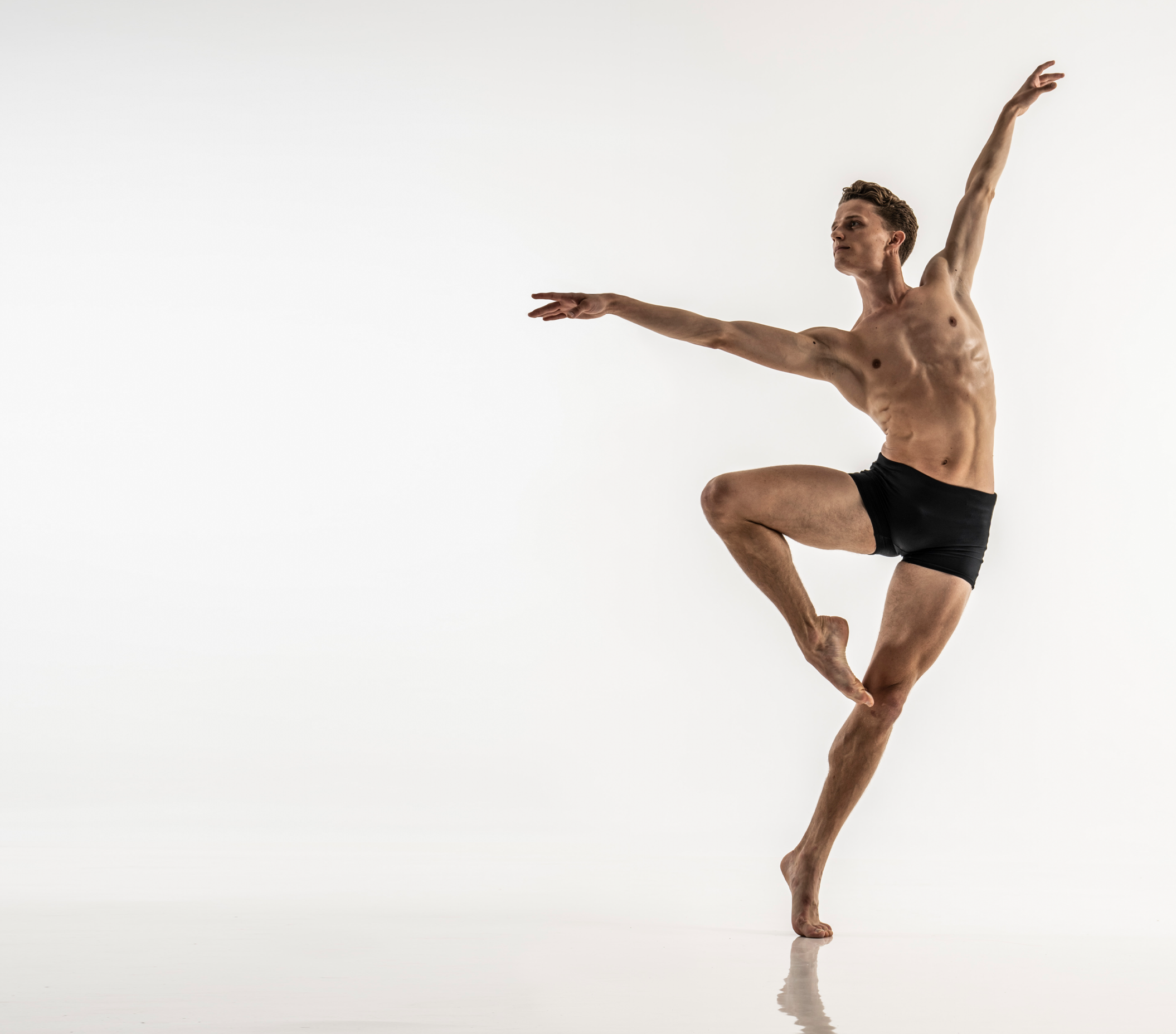 Male Birmingham Royal Ballet dancer wearing black shorts