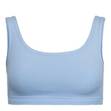 Minimal Bounce Bra in powder blue colour double layered compression fabric using a unique blend of Cotton/Poly/Lycra for a soft and luxurious feel  Designed for even pressure distribution with smooth reversed seams which dramatically increase comfort  levels  Supreme support of breasts’ Coopers Ligaments to reduce irreversible stretch and damage   Zero metal components associated with damage during prolonged impact movement  This product is highly recommended during the recovery period after breast surgery