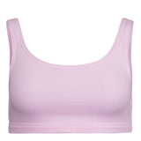 Minimal Bounce Bra in pink colour double layered compression fabric using a unique blend of Cotton/Poly/Lycra for a soft and luxurious feel  Designed for even pressure distribution with smooth reversed seams which dramatically increase comfort  levels  Supreme support of breasts’ Coopers Ligaments to reduce irreversible stretch and damage   Zero metal components associated with damage during prolonged impact movement  This product is highly recommended during the recovery period after breast surgery