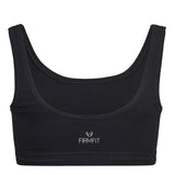 Minimal Bounce Bra in Black double layered compression fabric using a unique blend of Cotton/Poly/Lycra for a soft and luxurious feel Designed for even pressure distribution with smooth reversed seams which dramatically increase comfort  levels Supreme support of breasts’ Coopers Ligaments to reduce irreversible stretch and damage  Zero metal components associated with damage during prolonged impact movement
