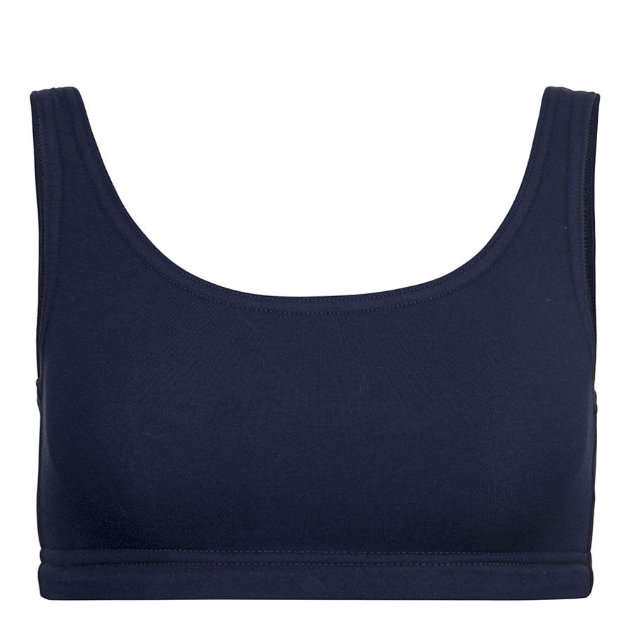 Minimal Bounce Bra in navy colour double layered compression fabric using a unique blend of Cotton/Poly/Lycra for a soft and luxurious feel Designed for even pressure distribution with smooth reversed seams which dramatically increase comfort
levels Supreme support of breasts’ Coopers Ligaments to reduce irreversible stretch and damage
Zero metal components associated with damage during prolonged impact movement This product is highly recommended during the recovery period after breast surgery