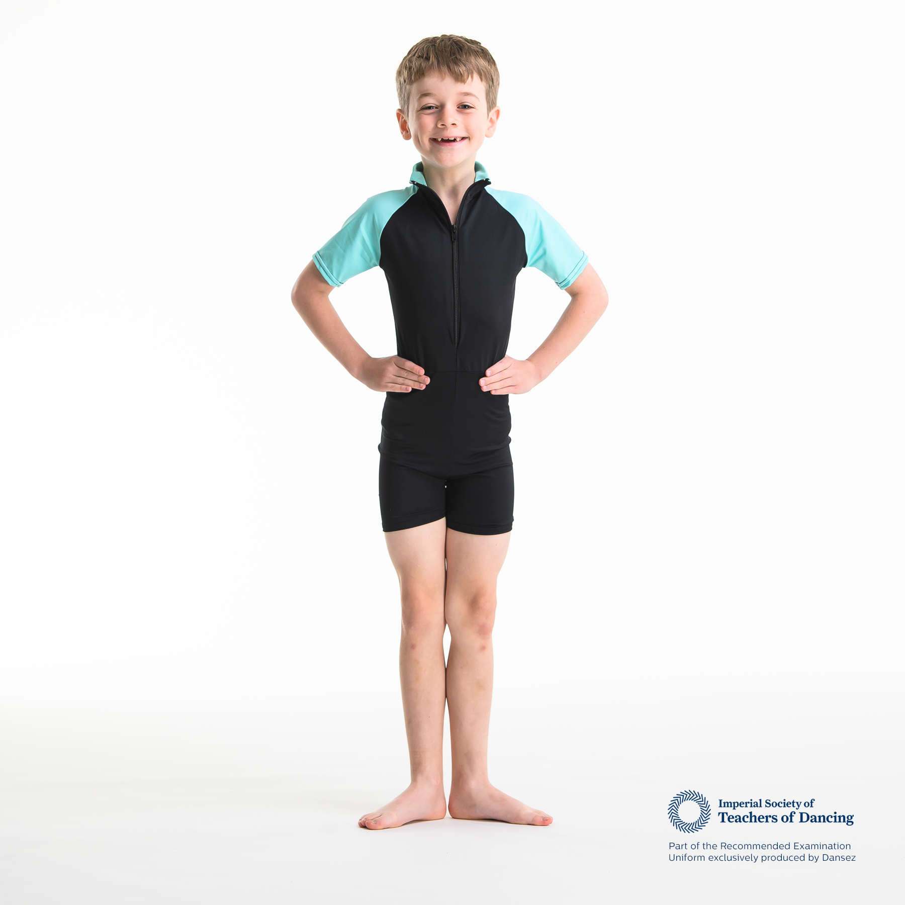 ISTD Unisex Biketard Short - Black/Light Blue (Young Dancer)