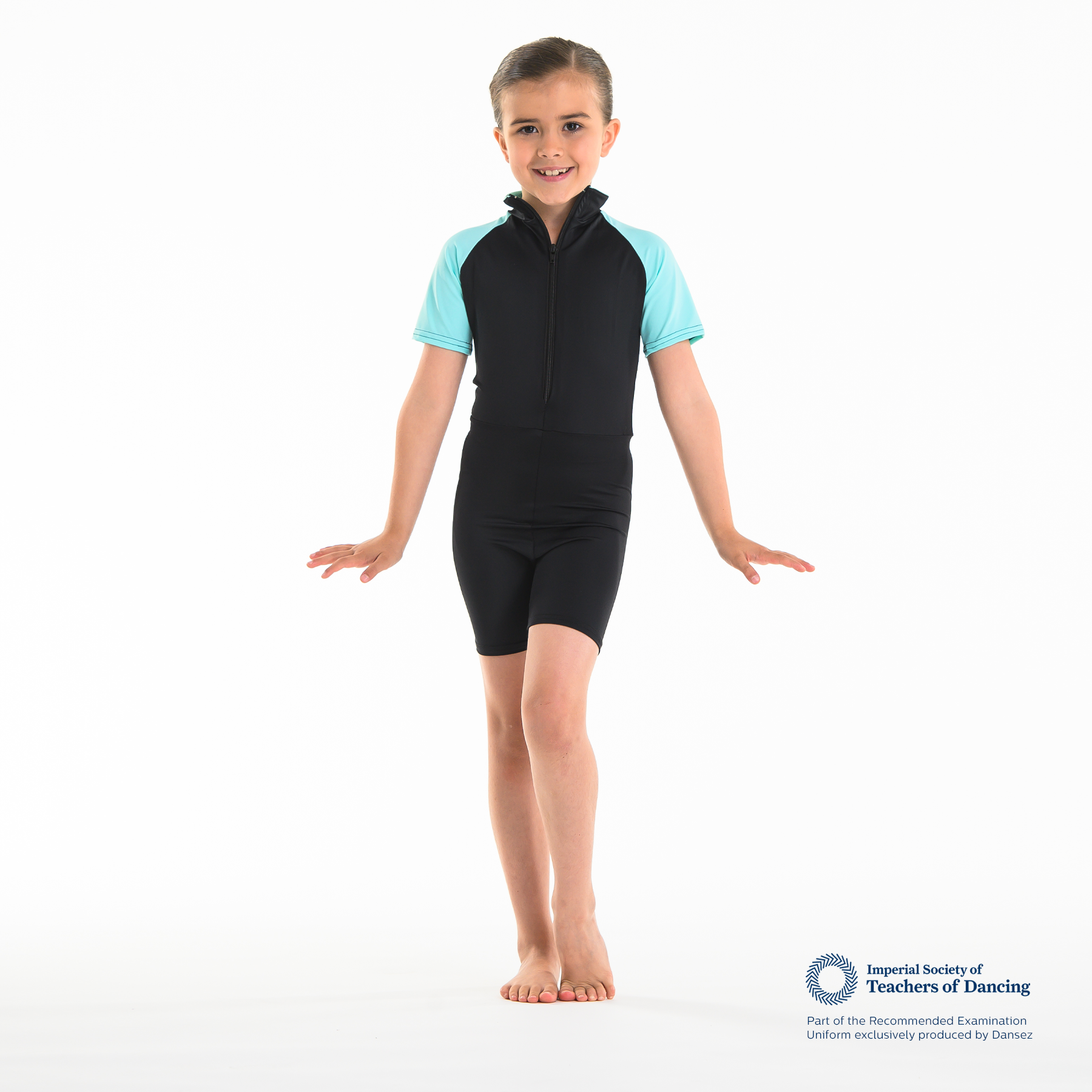 ISTD Unisex Biketard Short - Black/Light Green (Young Dancer)