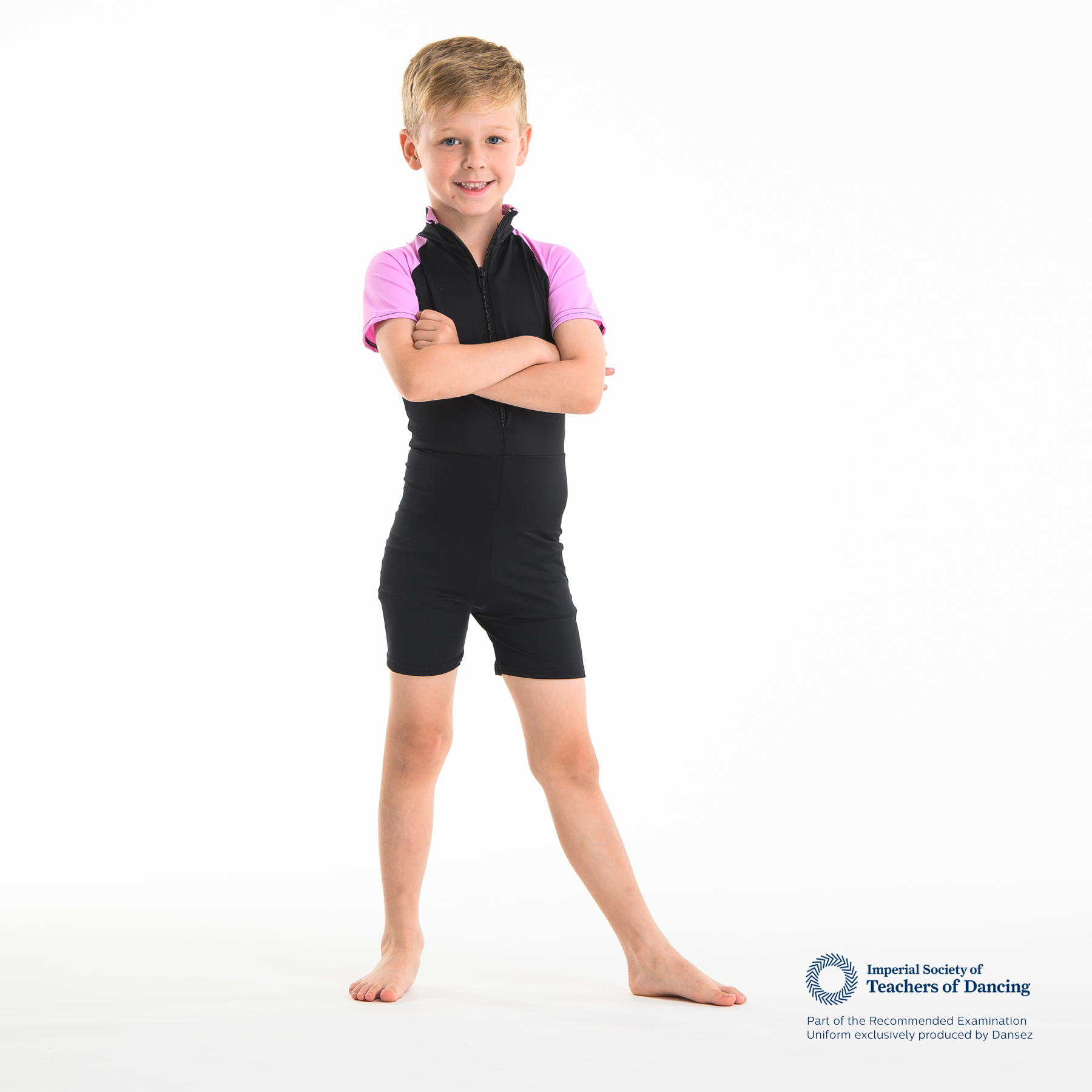 ISTD Unisex Biketard Short - Black/Light Blue (Young Dancer)