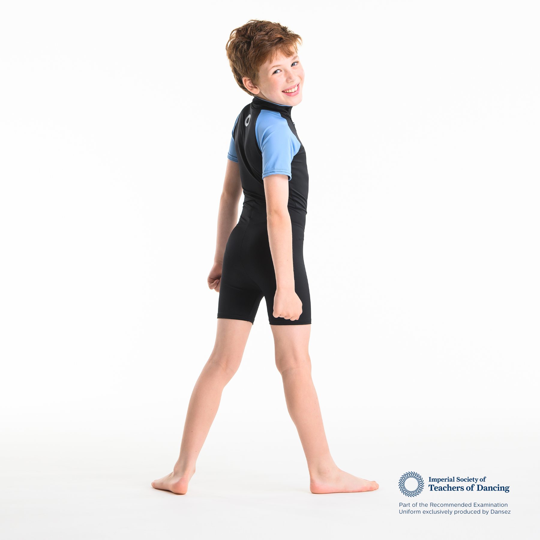 ISTD Unisex Biketard Short - Black/Light Blue (Young Dancer)