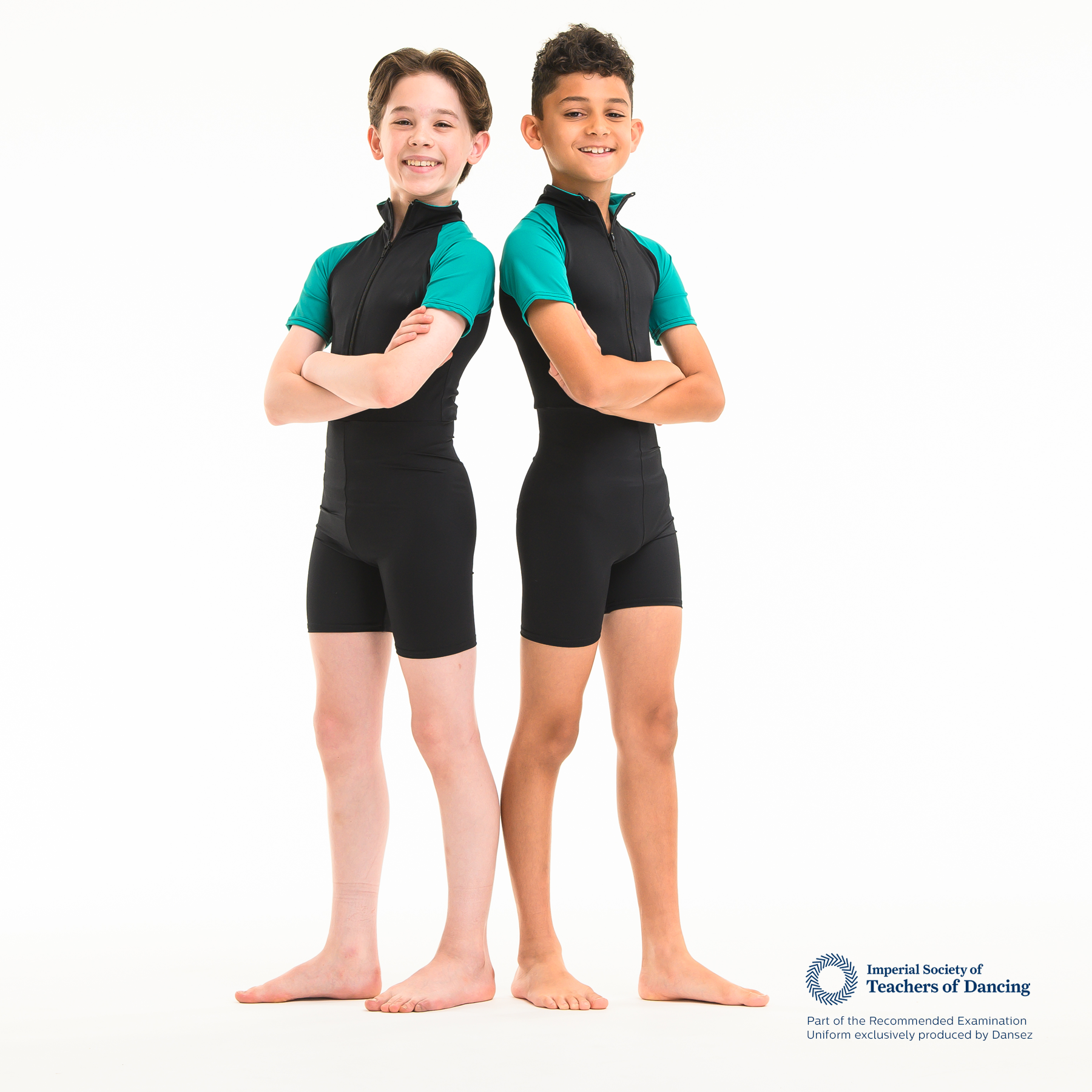 ISTD Unisex Biketard Short - Black/Mid Green (Junior Dancer)