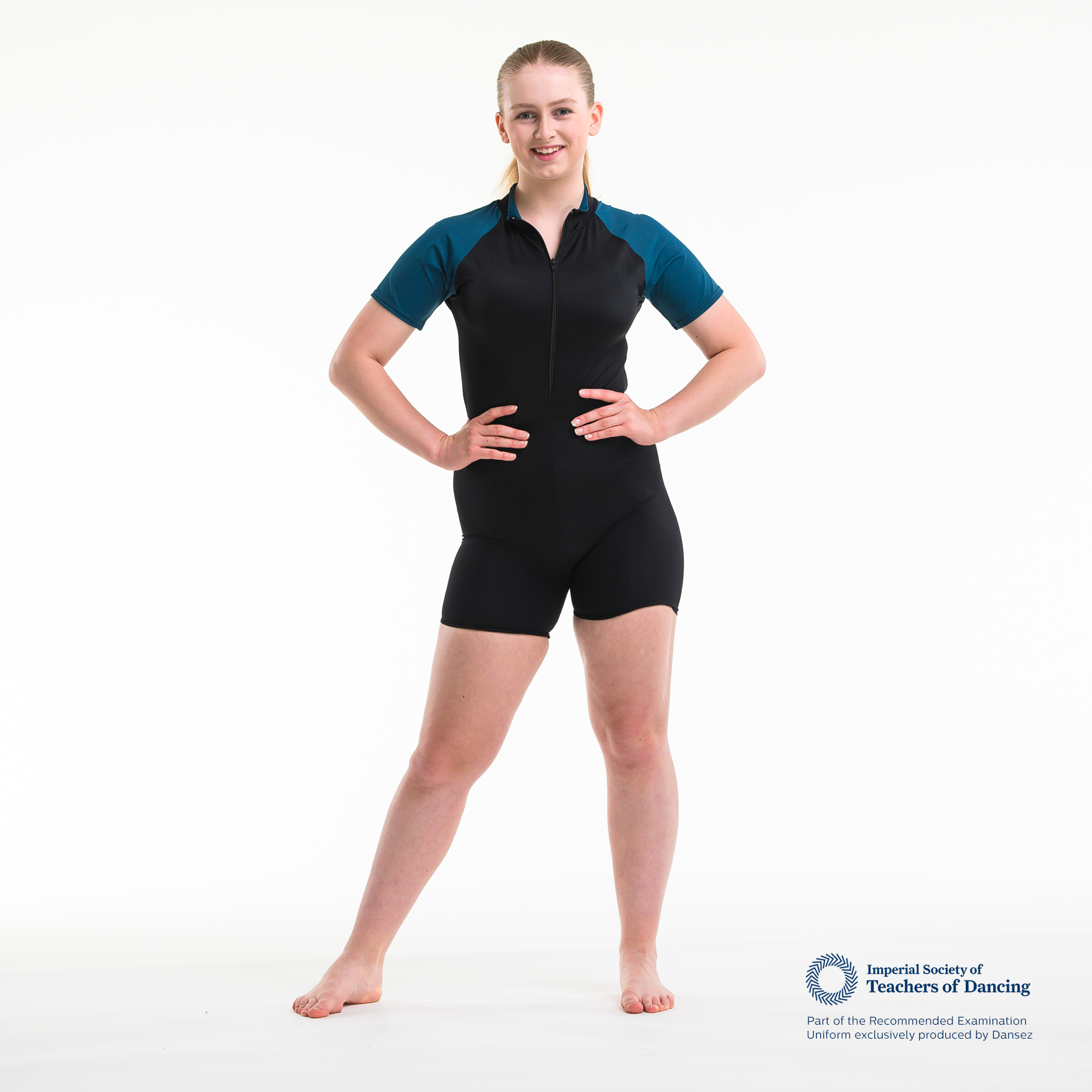 ISTD Unisex Biketard Short - Black/Deep Blue (Teenage/Adult Dancer)