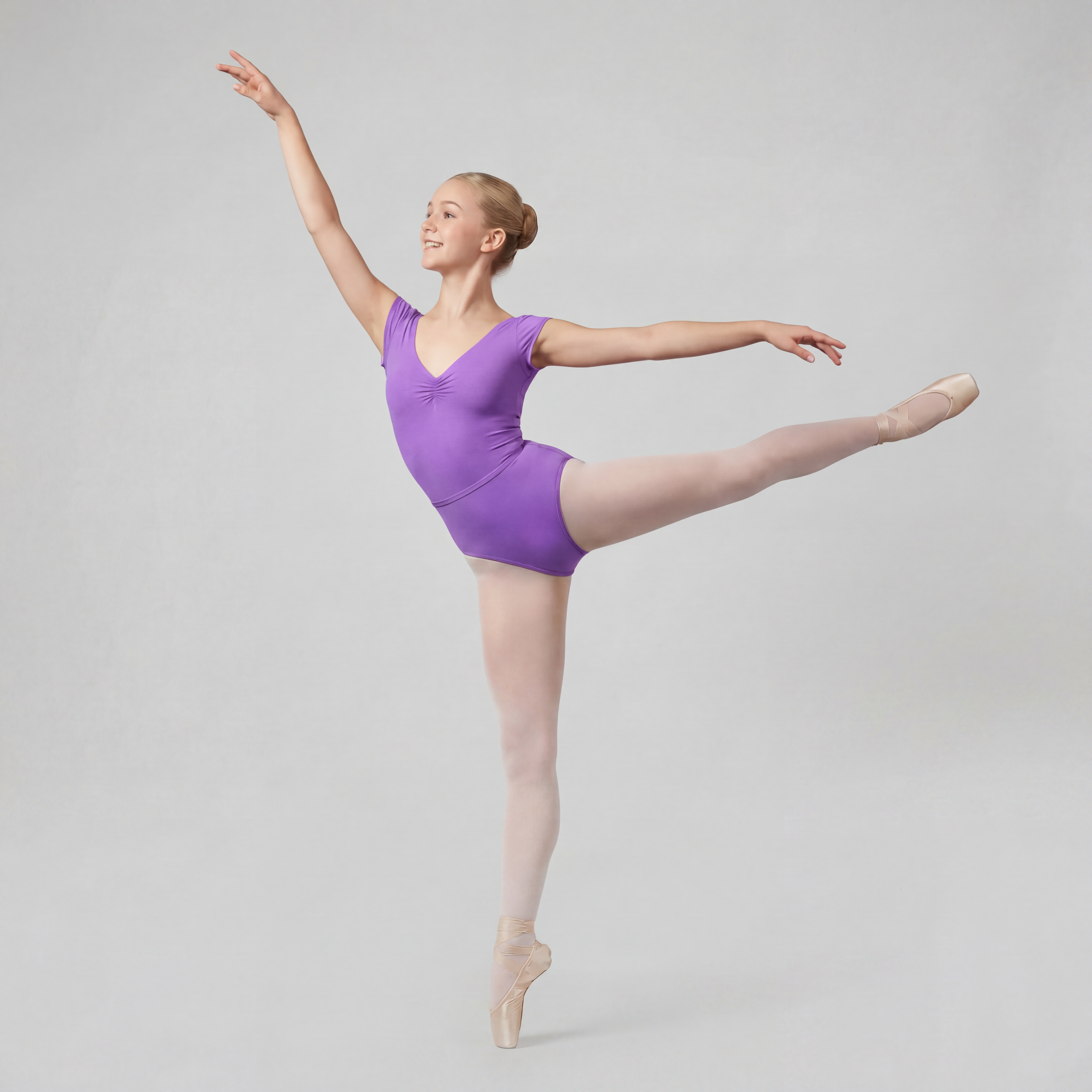 Cap Sleeve Gathered Leotard Light Purple - SPECIAL OFFER