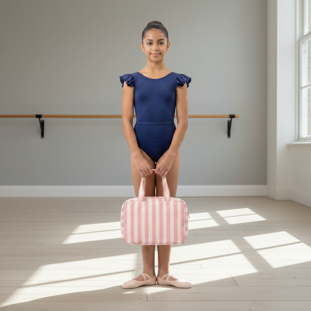 Dancer with Striped Bag in Dance Studio