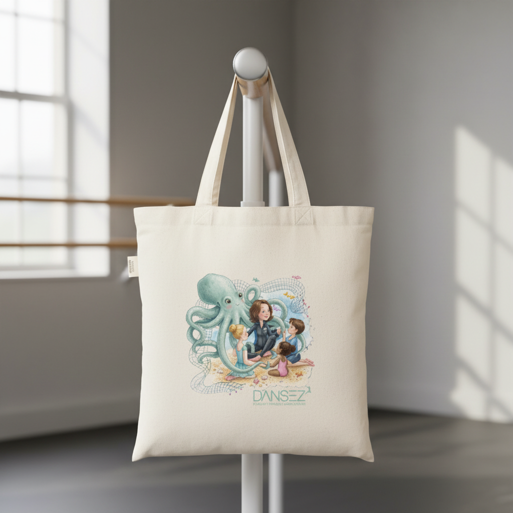 Dansez Tote Bag - Full Bag Visible on Barre End
