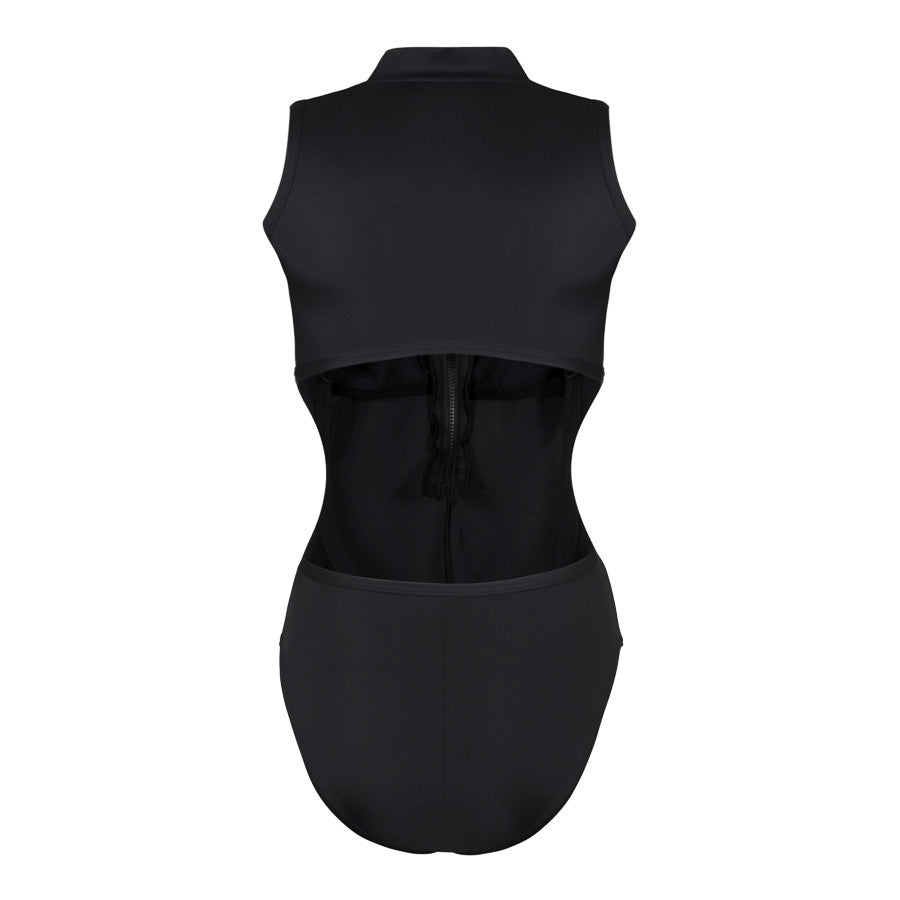 Black Zip Front Leotard 1002