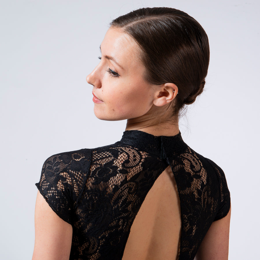 Lace Oval Back Leotard 1301 Shoulder detail