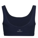 Minimal Bounce Bra in navy colour double layered compression fabric using a unique blend of Cotton/Poly/Lycra for a soft and luxurious feel  Designed for even pressure distribution with smooth reversed seams which dramatically increase comfort  levels  Supreme support of breasts’ Coopers Ligaments to reduce irreversible stretch and damage   Zero metal components associated with damage during prolonged impact movement  This product is highly recommended during the recovery period after breast surgery
