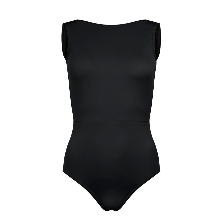 Velour Back Boatneck Leotard Black Front