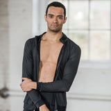 Black zipper front jacket designed by Brandon Lawrence Birmingham Royal Ballet with regenerated fabrics