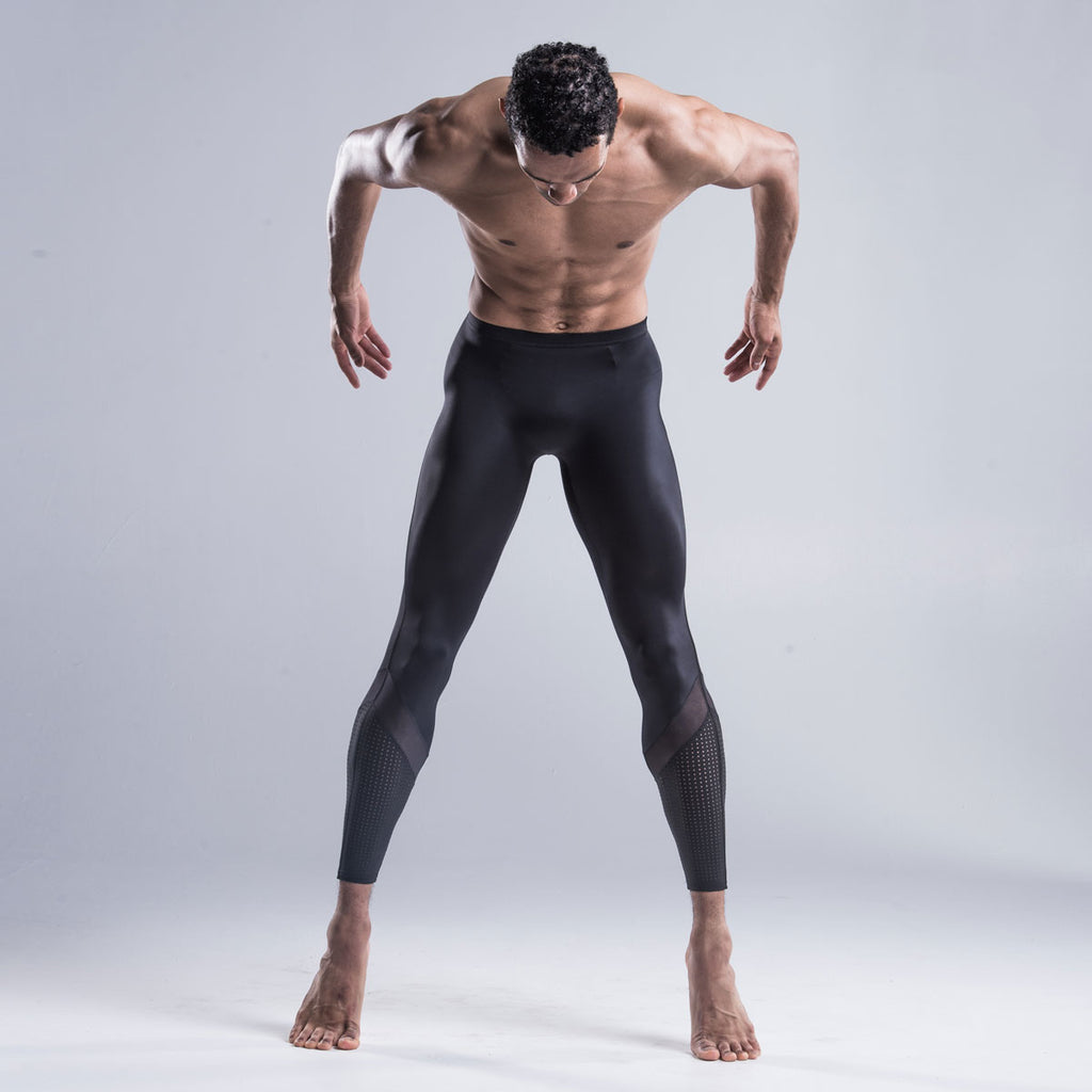 Brandon Lawrence mens collection wearing  Black leggings in sustainable fabric
