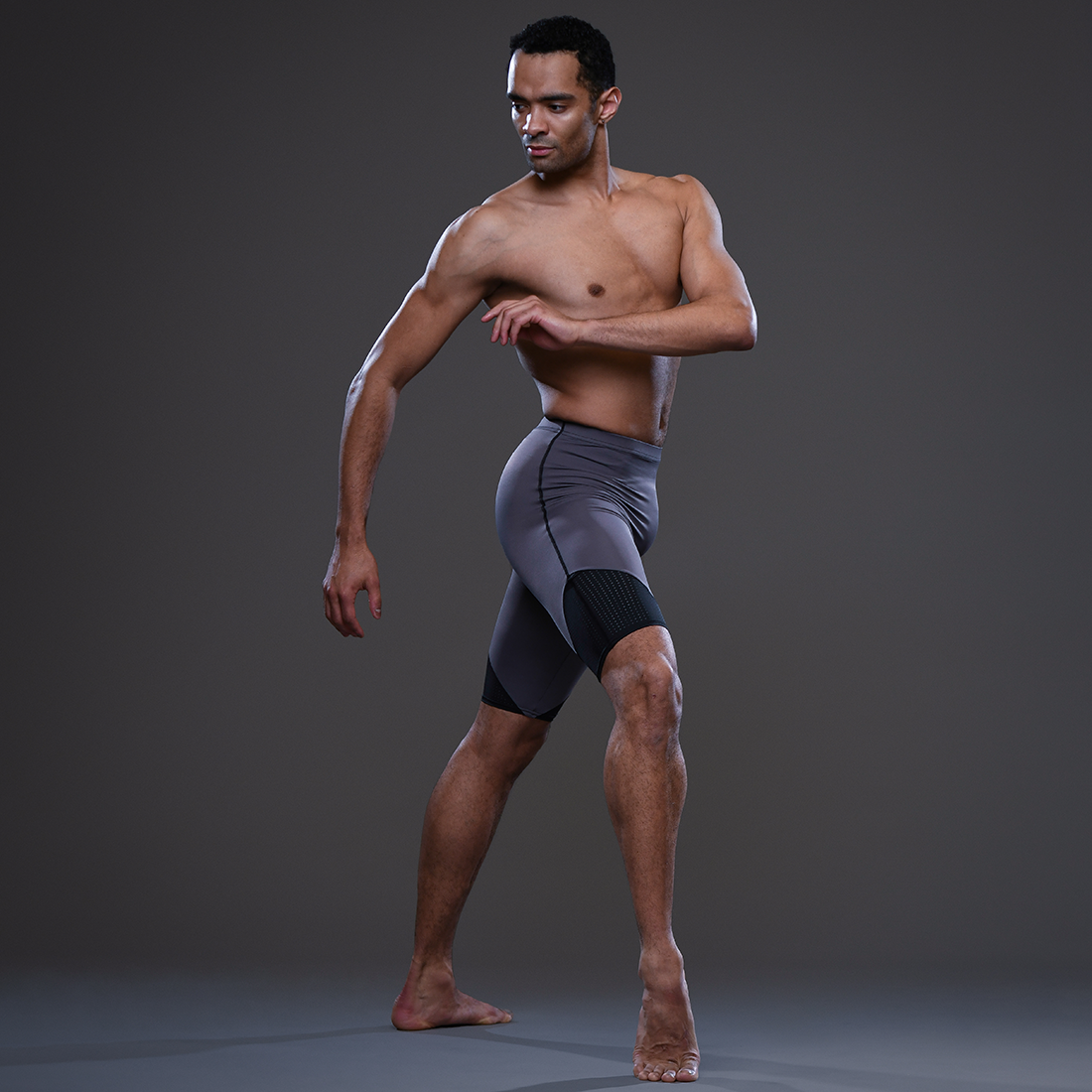 Brandon Lawrence Soloist Ballet Zurich wearing shorts designed by dansez 