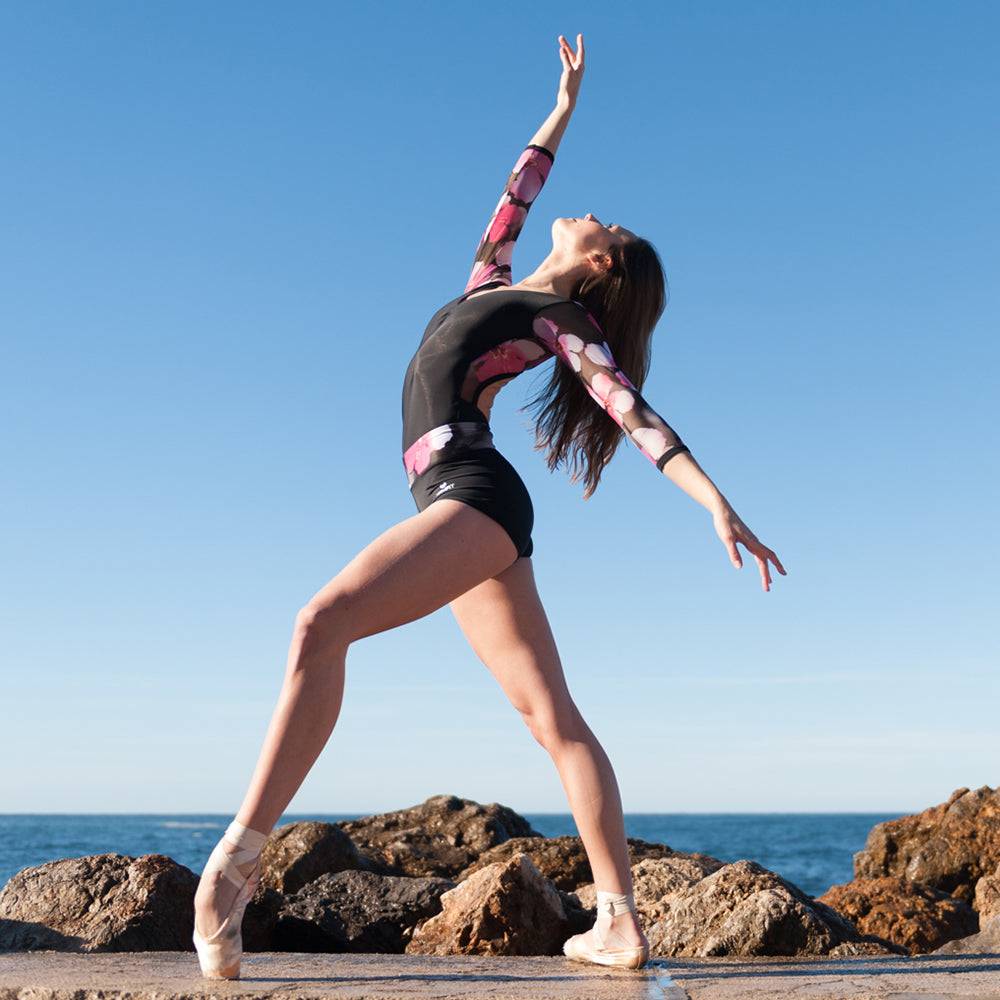 Mesh Sleeve Leotard - 1901 - Floral In Mallorca